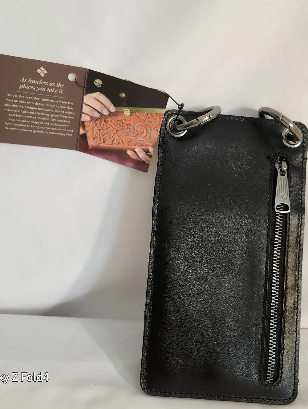 Patricia Nash Heritage Black Leather Phone Holster with Key Ring